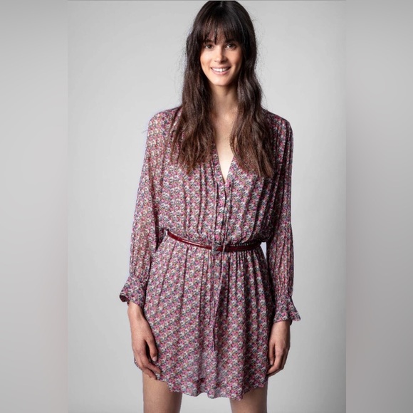 Zadig & Voltaire L Pink Reevas Liberty Skull Floral Print Long Sleeve Dress - Picture 2 of 10